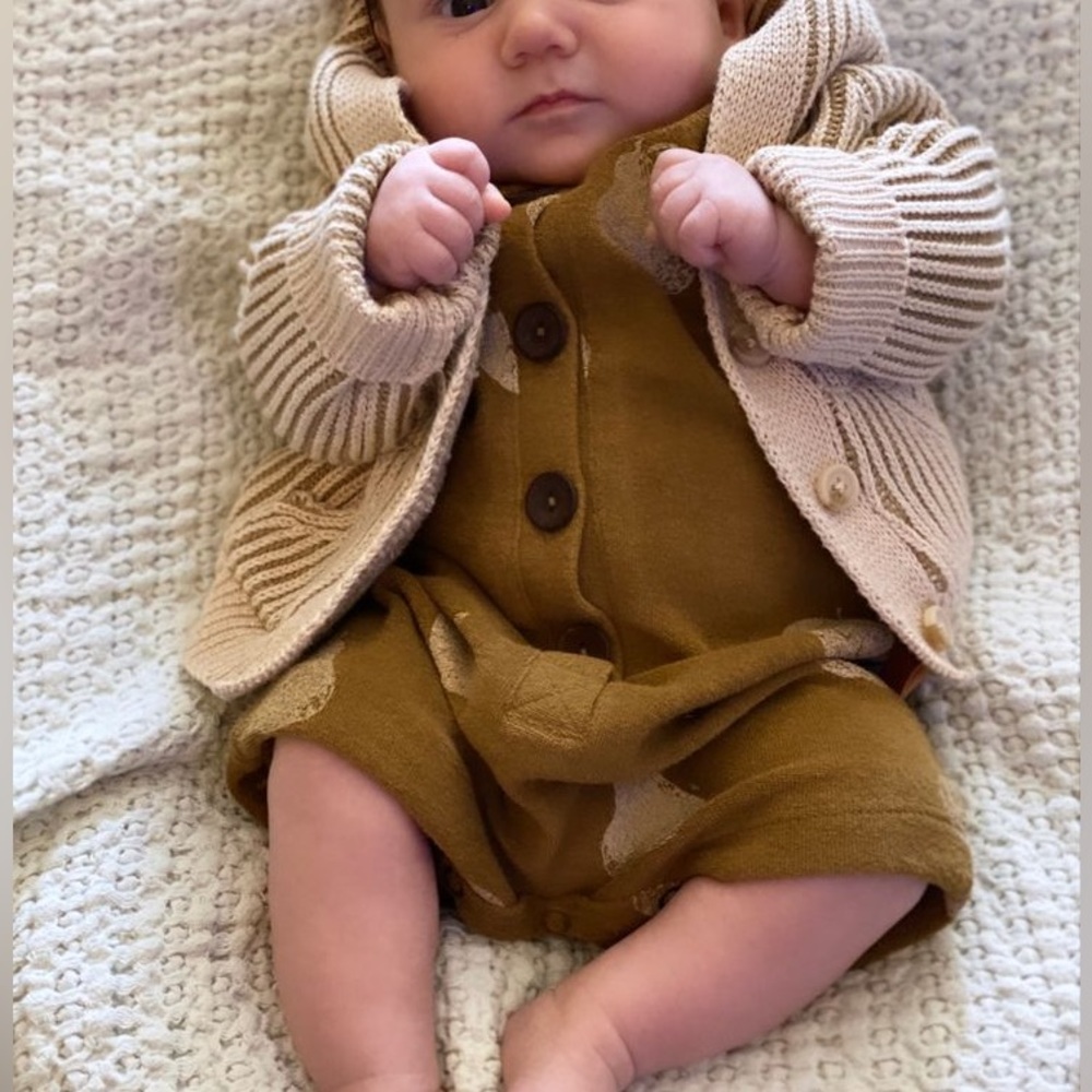 NWT Kidwild Organic Cotton terry romper Apple/Pear, Olive, size 0-3 months
